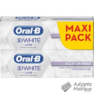 Oral B Dentifrice 3D White Luxe Eclat de Perle Les 2 tubes de 75ML