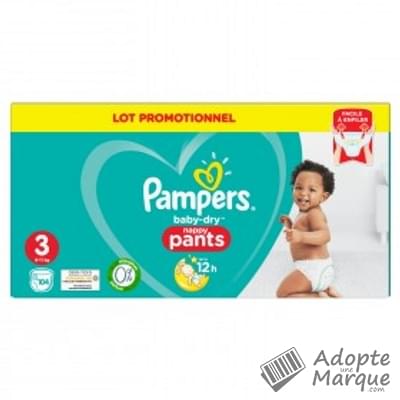 Pampers Baby Dry - Couches-Culottes Taille 3 (6 à 11 kg) Le paquet de 104 couches