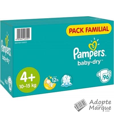 Pampers Baby Dry - Couches Taille 4+ (10 à 15 kg) Le paquet de 96 couches
