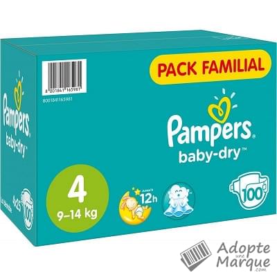 Pampers Baby Dry - Couches Taille 4 (9 à 14 kg) Le paquet de 100 couches