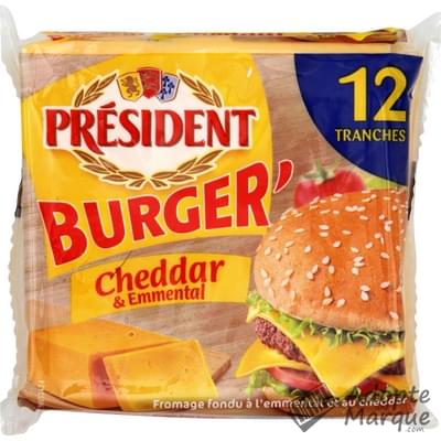 Président Burger Tranches Cheddar & Emmental - 17%MG Les 12 tranches - 200G