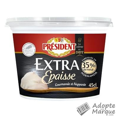 Président Crème Fraîche Extra Epaisse - 35%MG Le pot de 45CL