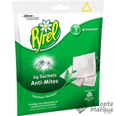 Pyrel Sachet Anti-Mites fraîcheur Thé Vert Le paquet de 24 sachets