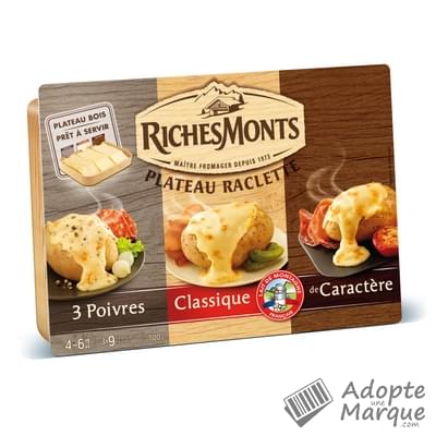 RichesMonts Assortiment de fromage à raclette : Classique, 3 Poivres & Caractère La barquette de 27 tranches - 700G
