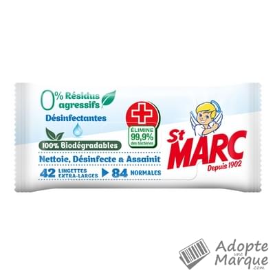 St Marc Lingettes Biodégradables 0% Résidus Agressifs Désinfectantes Le paquet de 42 lingettes