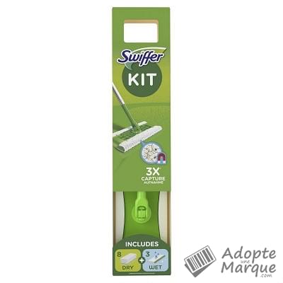 Swiffer Kit de Nettoyage Dry - Balai & 8 Lingettes sèches 3 Lingettes humides Le Kit