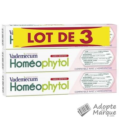 Vademecum Dentifrice Homéophytol Les 3 tubes de 75ML